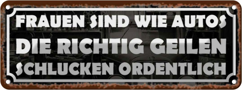 Blechschild 10x27 cm Frauen sind wie Autos Männer Spruch Zitat