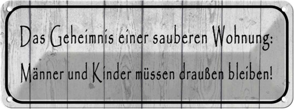 Blechschild 10x27 cm Geheimnis einer sauberen Wohnung Spruch Zitat