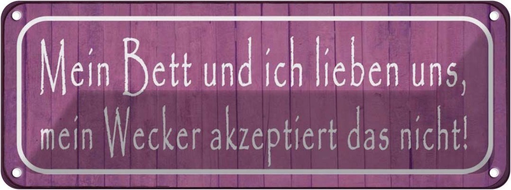 [LA-116653] Blechschild 10x27 cm mein Bett und ich lieben uns Dekoration Liebe