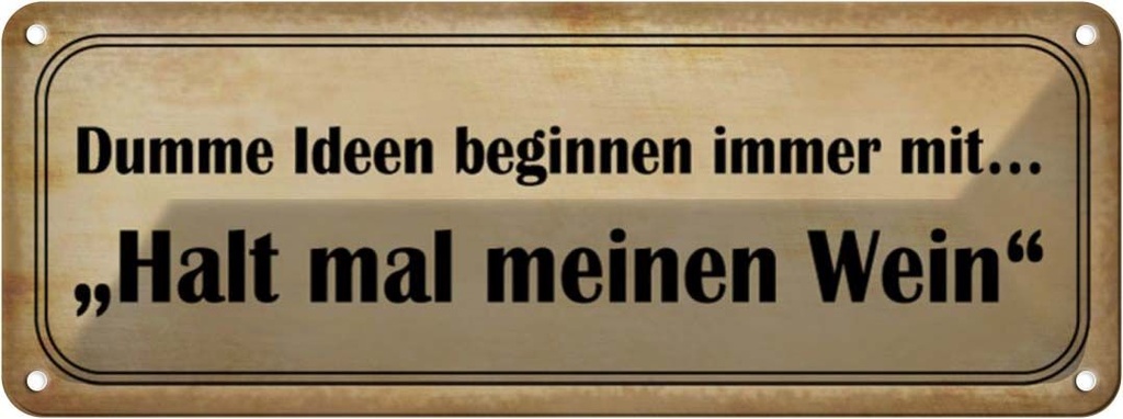 Blechschild 10x27 cm Dumme Ideen mit halt meinen Wein Spruch Zitat