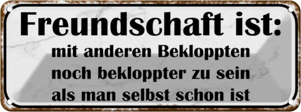 Blechschild 10x27 cm Freundschaft ist noch bekloppter Spruch Zitat