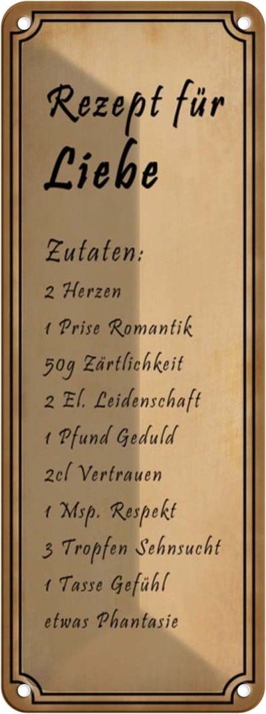 [LA-116708] Blechschild 27x10 cm Rezept für Liebe Tüte 2 Herzen Dekoration Restaurant Küche