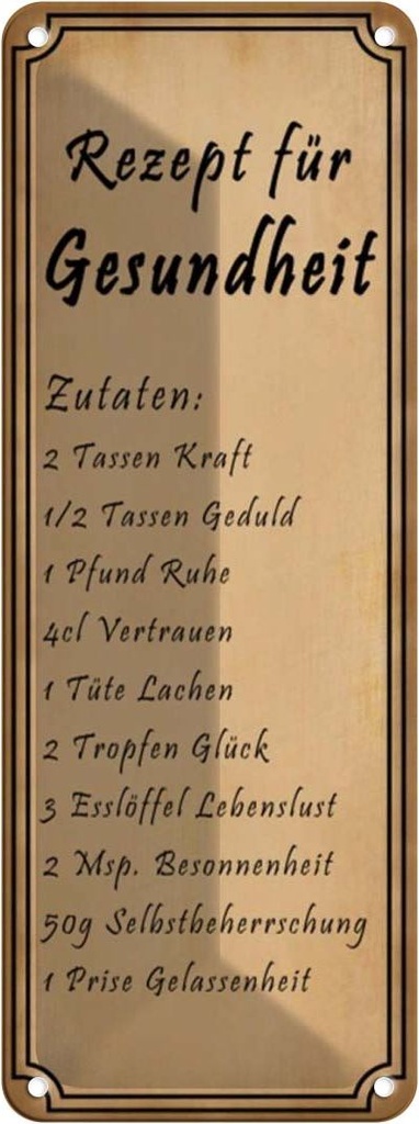[LA-116709] Blechschild 27x10 cm Rezept für Gesundheit 2 Tassen Dekoration Spruch Zitat Restaurant Küche
