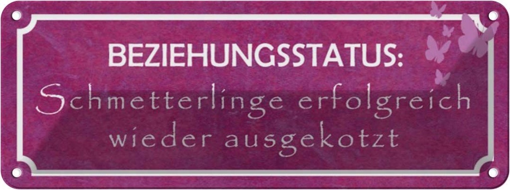 Blechschild 10x27 cm Beziehungsstatus Schmetterlinge Spruch Zitat