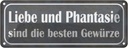 Blechschild 10x27 cm Liebe Phantasie beste Gewürze Dekoration