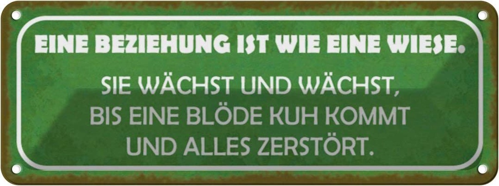 Blechschild 10x27 cm Beziehung ist wie eine Wiese Dekoration Spruch Zitat