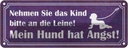 Blechschild 10x27 cm Kind an Spaß Kids Kinder Teens Spruch Zitat die Leine Hund hat Angst Witz Humor Lustig