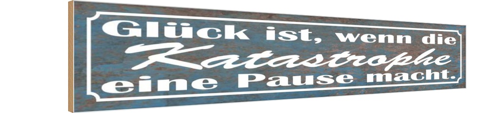 [LA-120910-H] Holzschild 10x46 cm Glück Katastrophe Pause macht Spruch Zitat