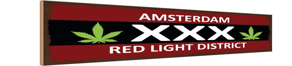 [LA-129649-H] Holzschild 10x46 cm Amsterdam XXX red light district