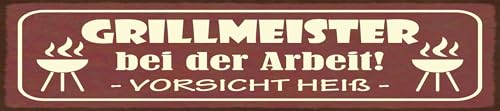 [LA-1815568-H] vianmo Holzschild 10x46 cm Grillmeister bei der Arbeit