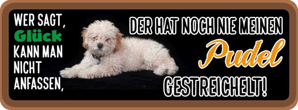 Holzschild 10x27 cm Pudel Hund gestreichelt Tier Haustier