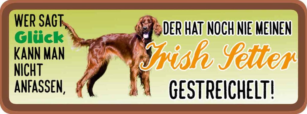 Holzschild 10x27 cm Irish Setter Hund gestreichelt Tier Haustier