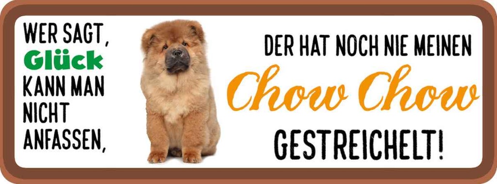 Holzschild 10x27 cm Chow Hund gestreichelt Tier Haustier
