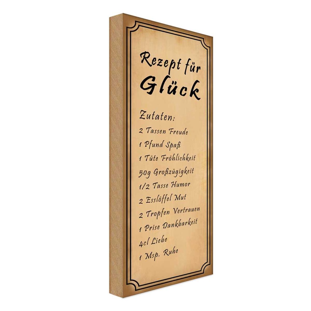 [LA-116710-H] Holzschild 27x10 cm Rezept für Glück 2 Tassen Freude England