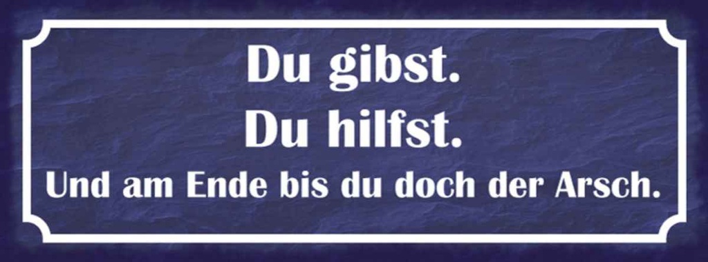 Holzschild 10x27 cm Du gibst hilfst am Ende Arsch Spruch Zitat