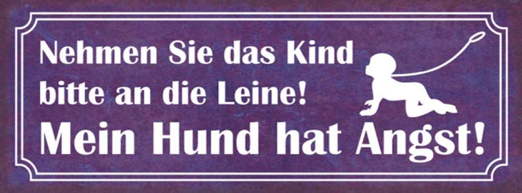 Holzschild 10x27 cm Kind an die Leine Hund hat Angst Kids Kinder Teens