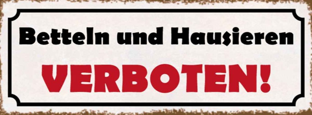 [LA-116957-H] Holzschild 10x27 cm Betteln und Hausieren verboten