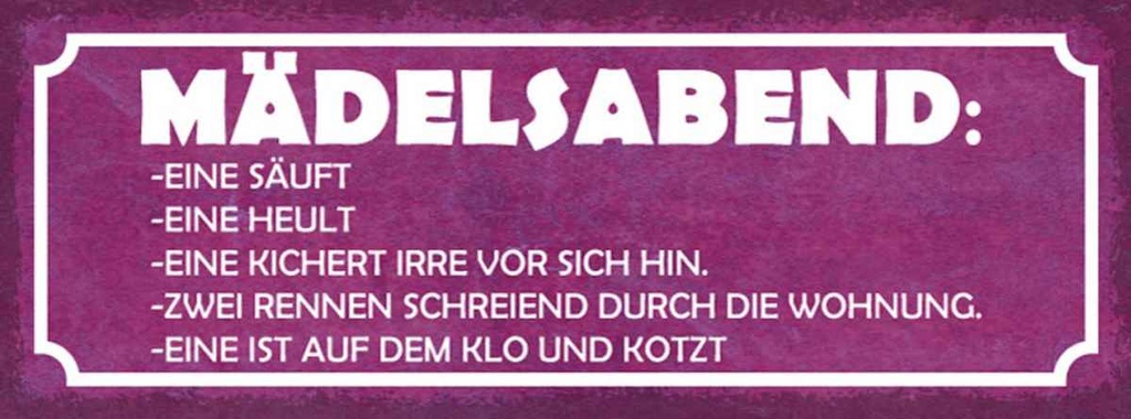 Holzschild 10x27 cm Mädelsabend eine säuft heult Dekoration