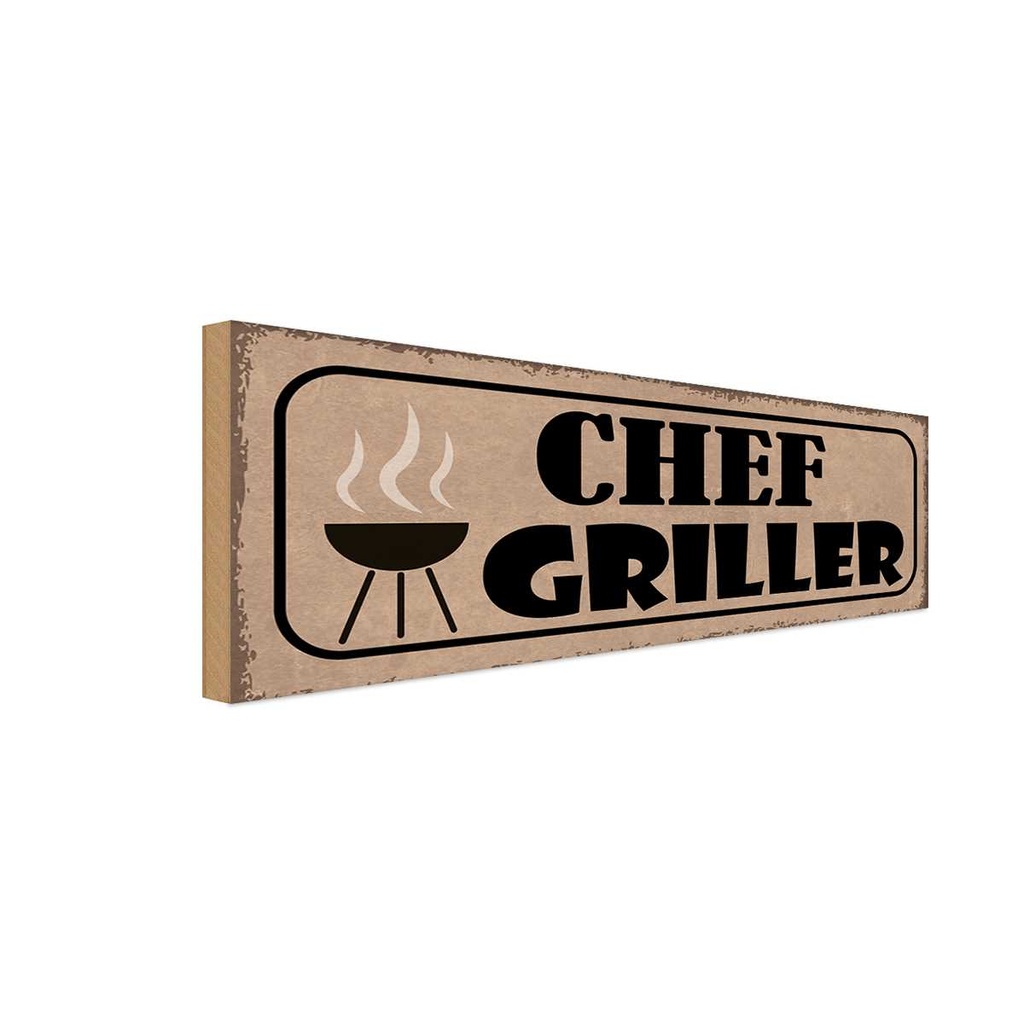 Holzschild 10x27 cm Grill Chef Griller Geschenk