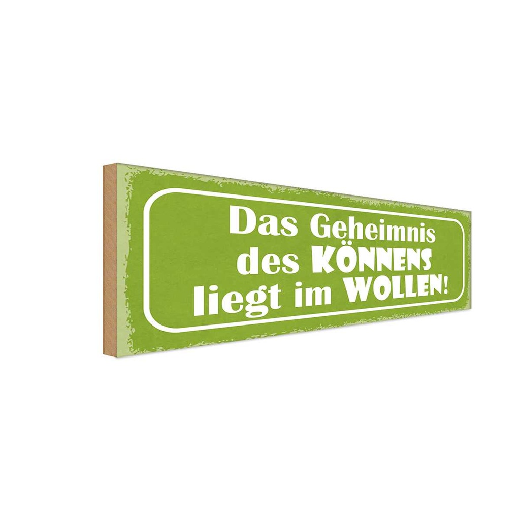 Holzschild 10x27 cm Geheimnis des Könnens im Wollen Spruch Zitat