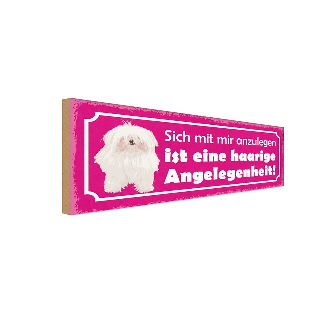 Holzschild 10x27 cm Hund eine haarige Angelegenheit Tier Haustier
