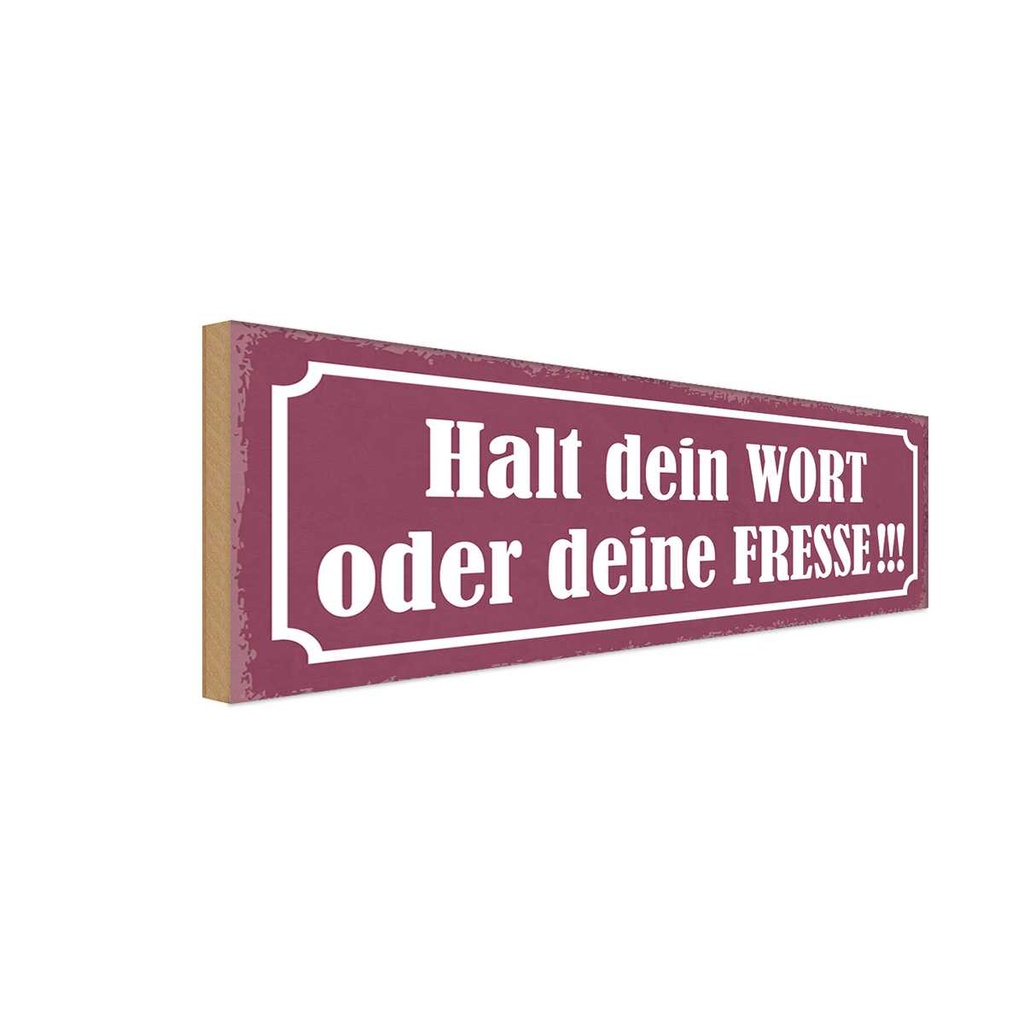 Holzschild 10x27 cm Halt dein Wort oder deine Fresse Spruch Zitat