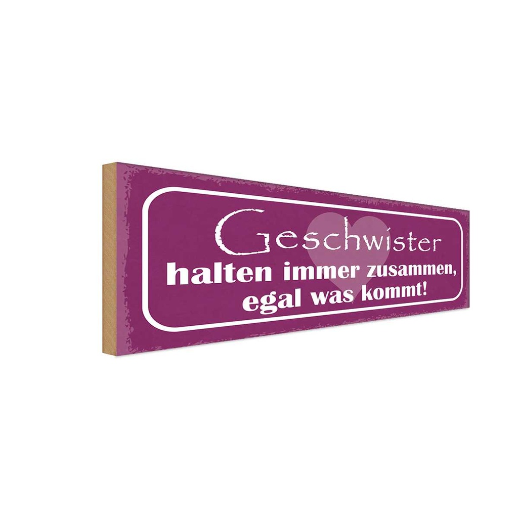 Holzschild 10x27 cm Geschwister halten zusammen Dekoration