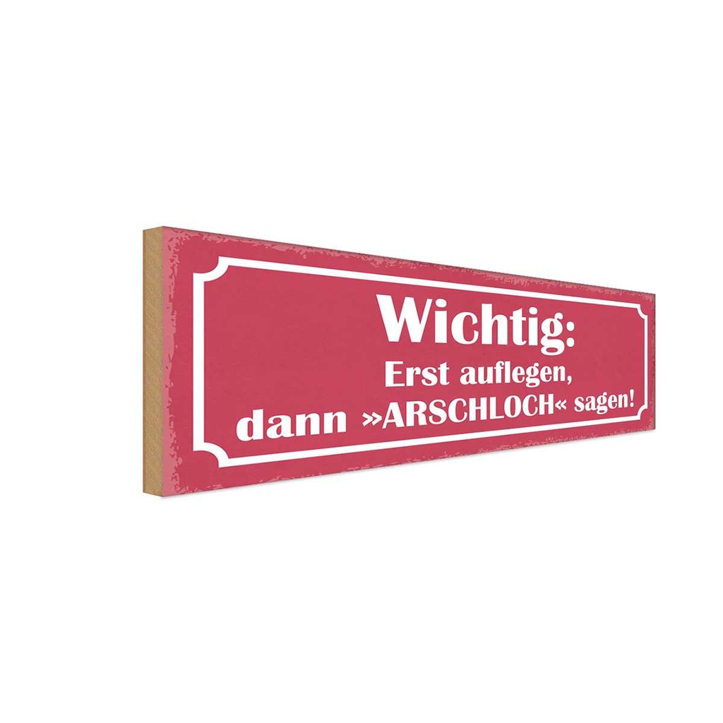 Holzschild 10x27 cm Erst auflegen dann Arschloch Dekoration