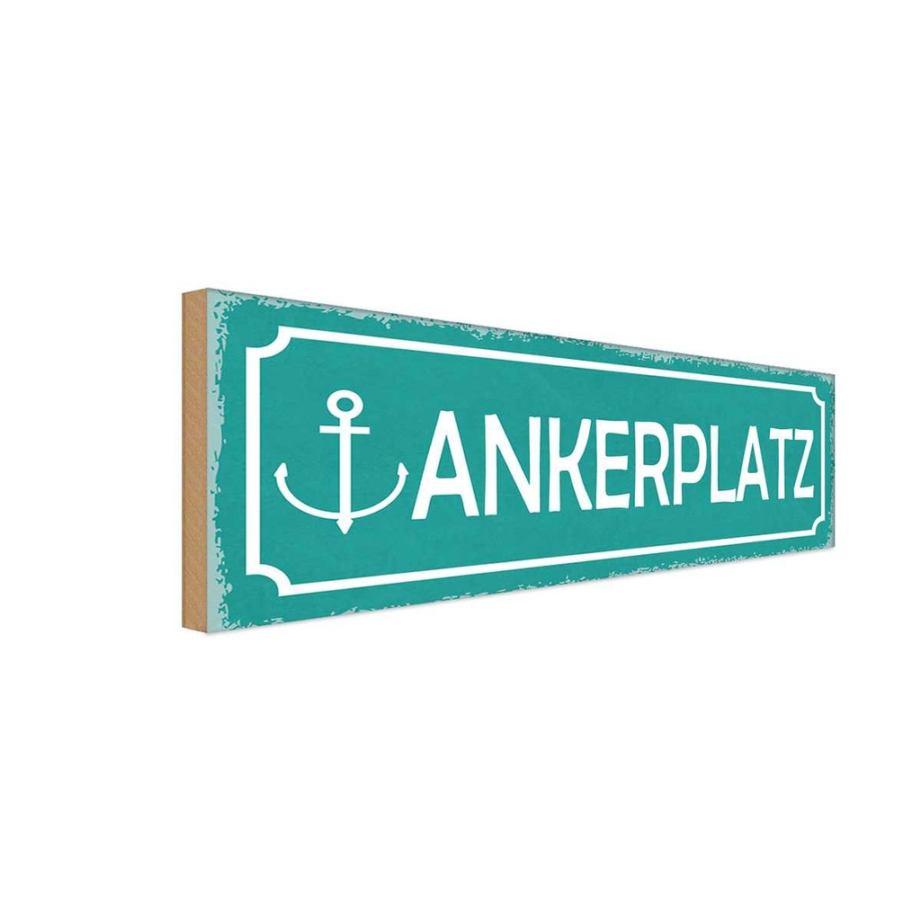 [LA-117696-H] Holzschild 10x27 cm Ankerplatz Boot See Schiff Abenteuer Reisen