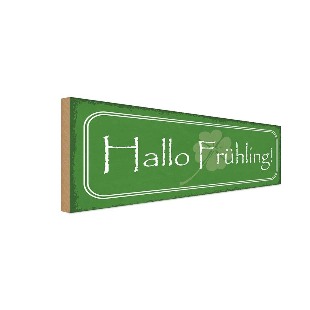 Holzschild 10x27 cm Hallo Frühling Essen Trinken