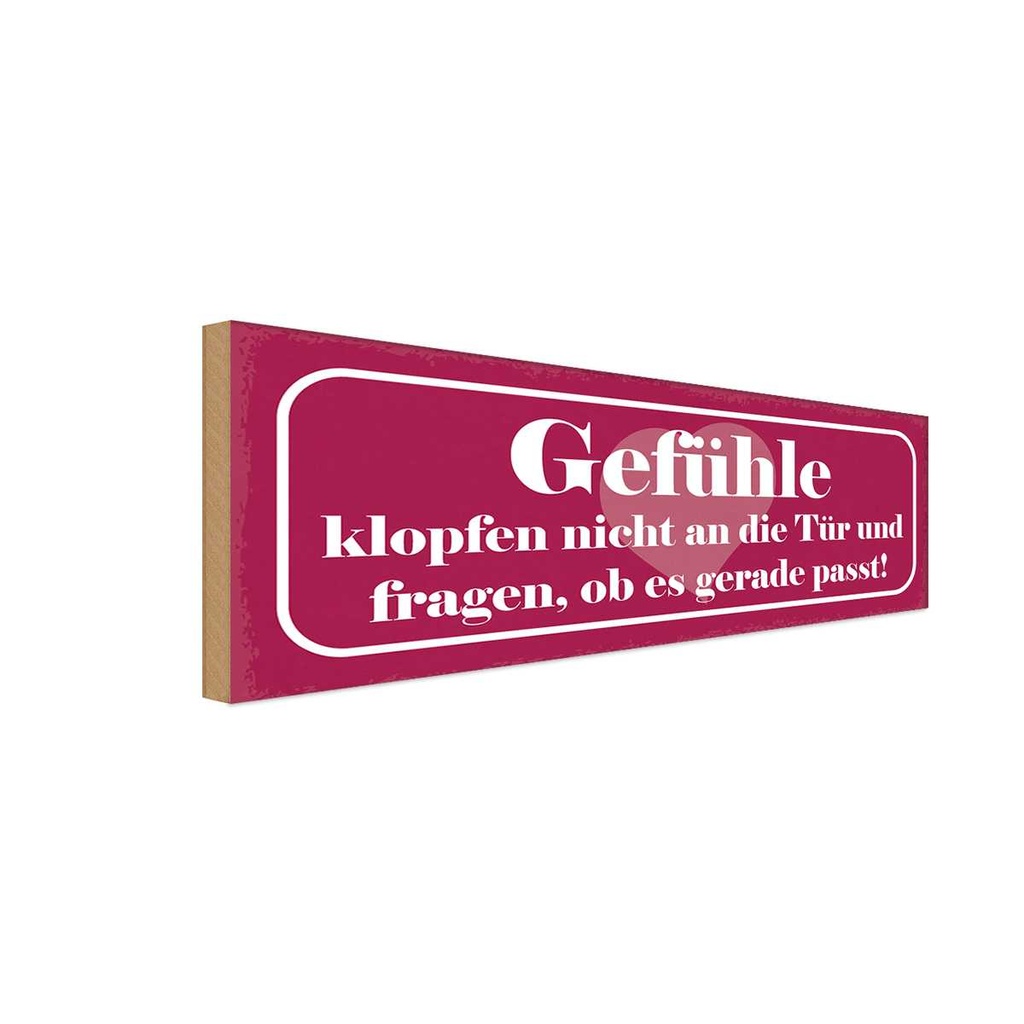 Holzschild 10x27 cm Gefühle klopfen nicht an die Tür Spruch Zitat