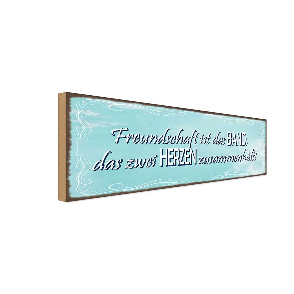 Holzschild 10x27 cm Freundschaft Band zwei Herzen Familie Freunde