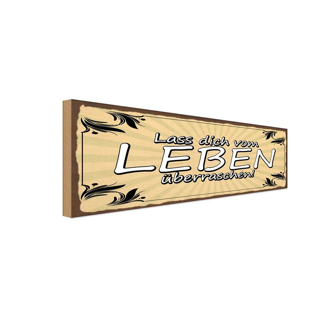 Holzschild 10x27 cm Lass dich vom Leben überraschen Spruch Zitat
