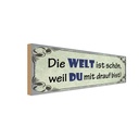 Holzschild 10x27 cm Die Welt schön weil Du mit drauf Spruch Zitat
