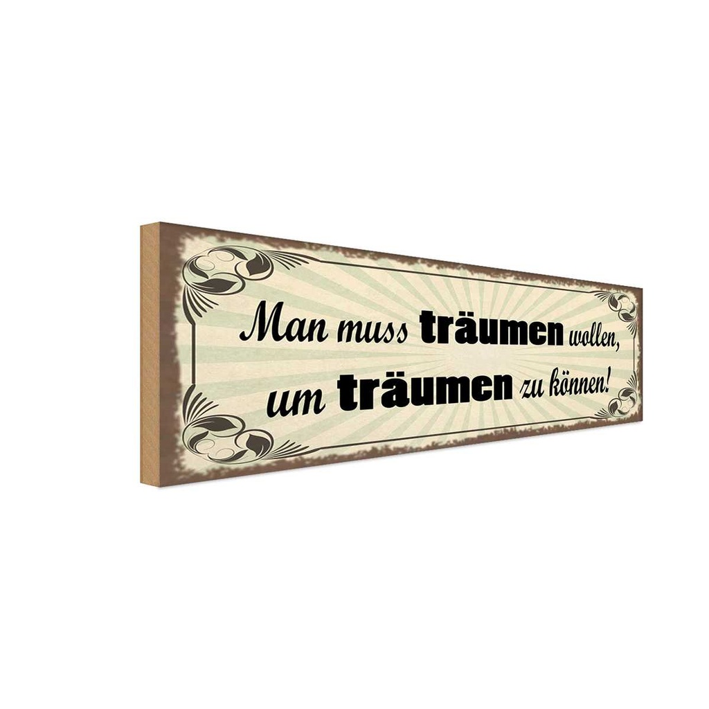 Holzschild 10x27 cm Muss träumen wollen um zu können Spruch Zitat