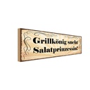 Holzschild 10x27 cm Grillkönig sucht Salatprinzessin Spruch Zitat