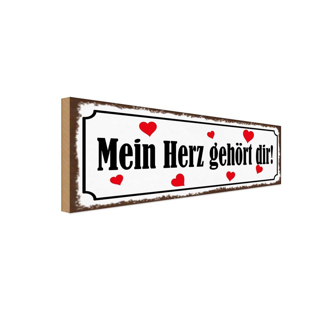 Holzschild 10x27 cm Mein Herz gehört dir Dekoration