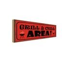 Holzschild 10x27 cm Grill Chill Area Grillen Essen Trinken