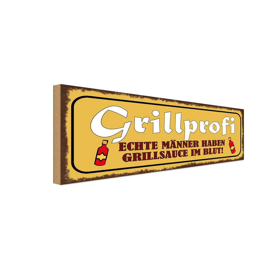 Holzschild 10x27 cm Grillprofi echte Männer im Blut Spruch Zitat