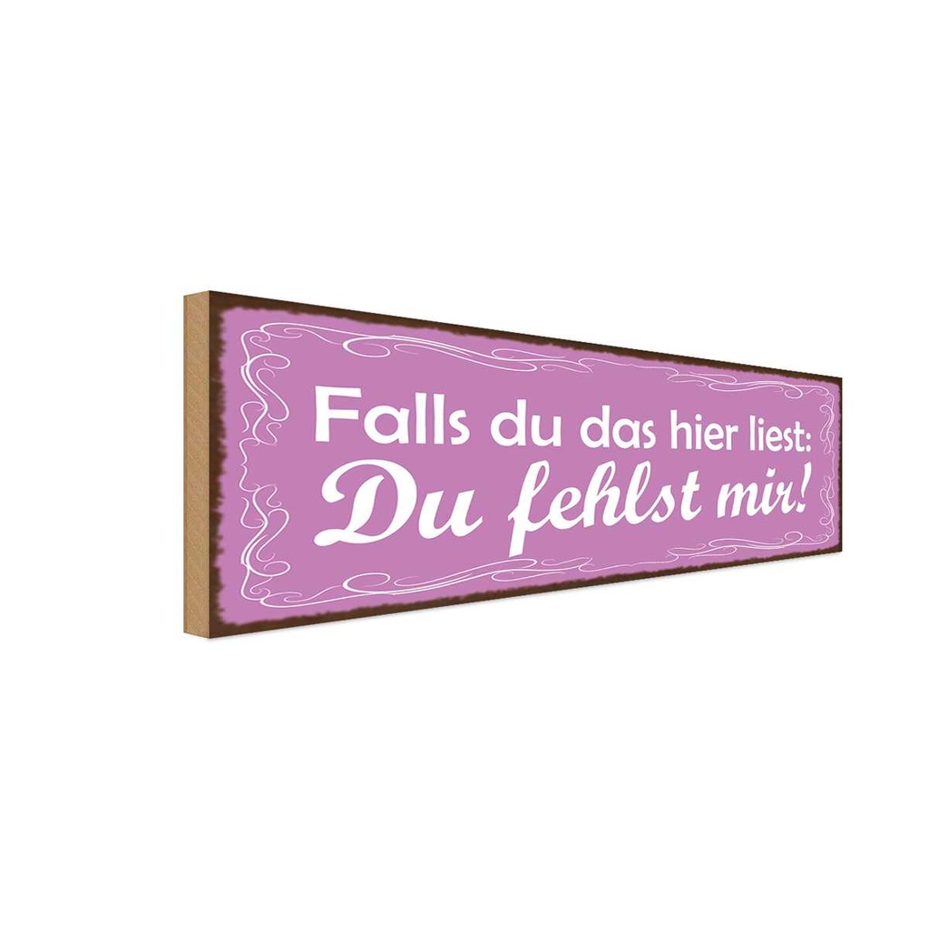 Holzschild 10x27 cm Falls du das liest fehlst mir Spruch Zitat