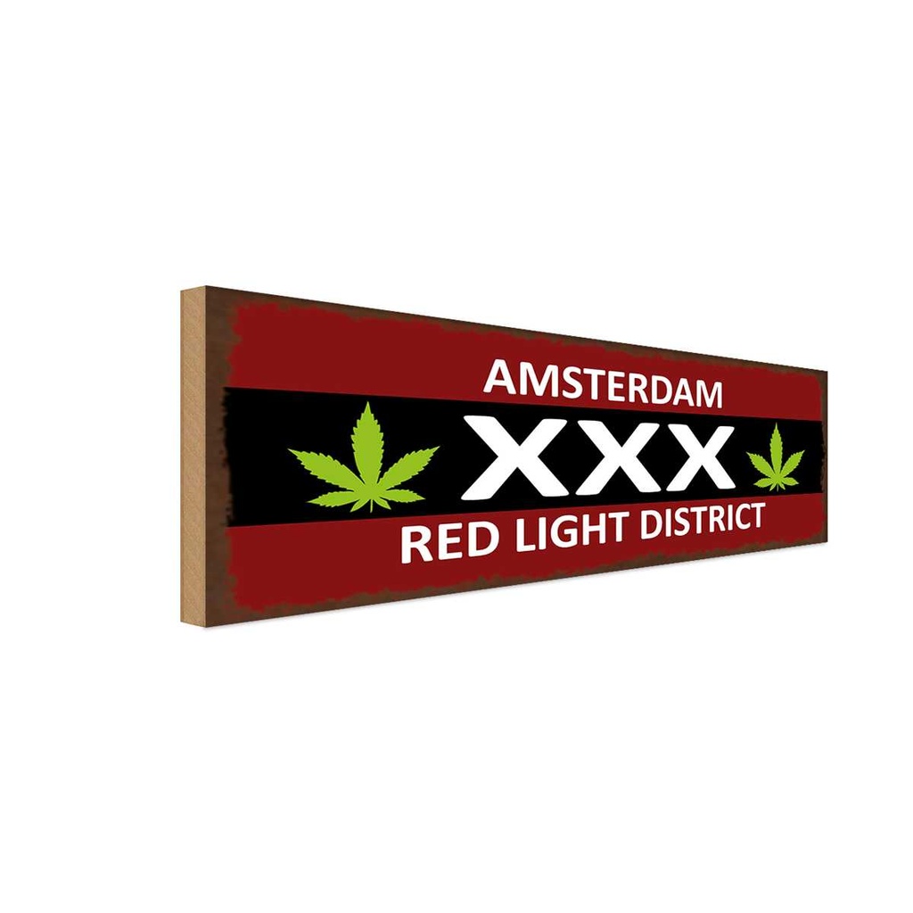 [LA-118229-H] Holzschild 10x27 cm Amsterdam XXX red light district