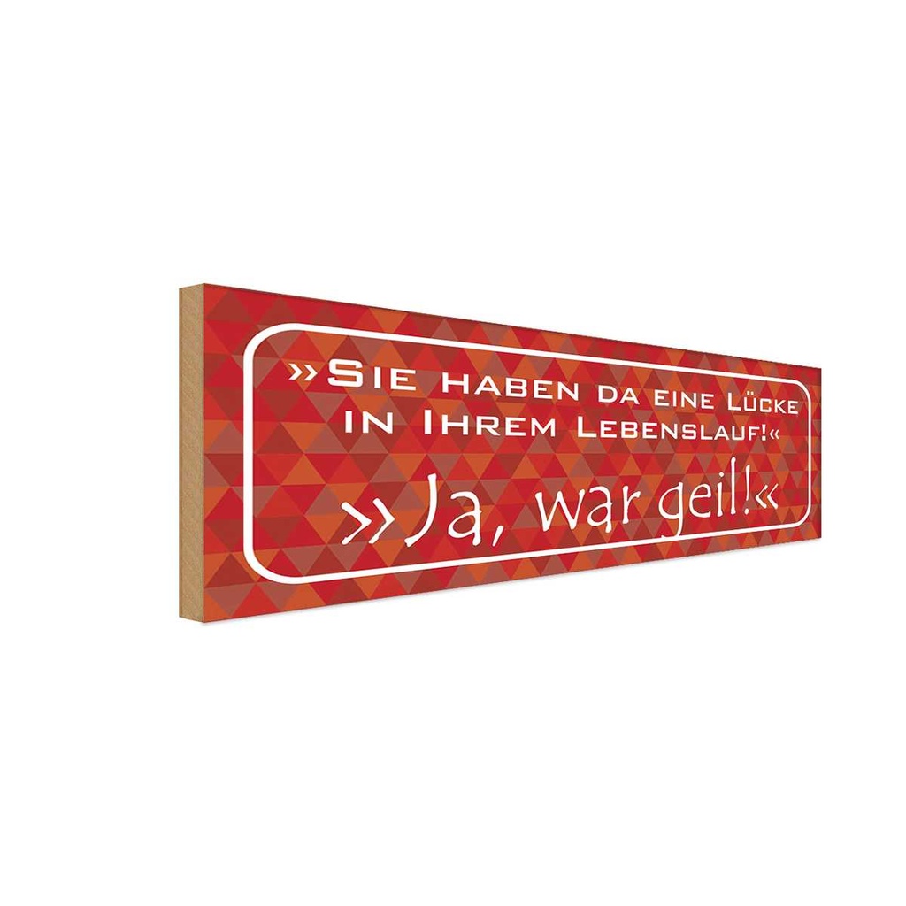 Holzschild 10x27 cm Lücke in Lebenslauf ja war geil Spruch Zitat