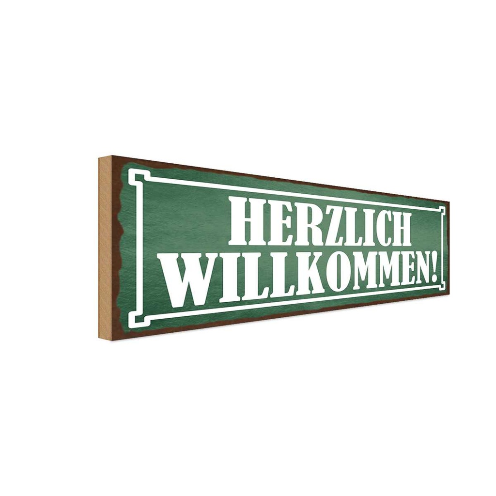 Holzschild 10x27 cm Herzlich Willkommen Geschenk