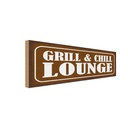 Holzschild 10x27 cm Grill Chill Lounge Grillen Essen Trinken
