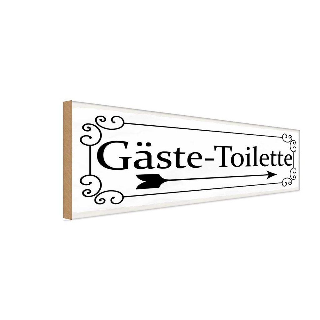 Holzschild 10x27 cm Gäste-Toilette rechts Warnschild Hinweisschild