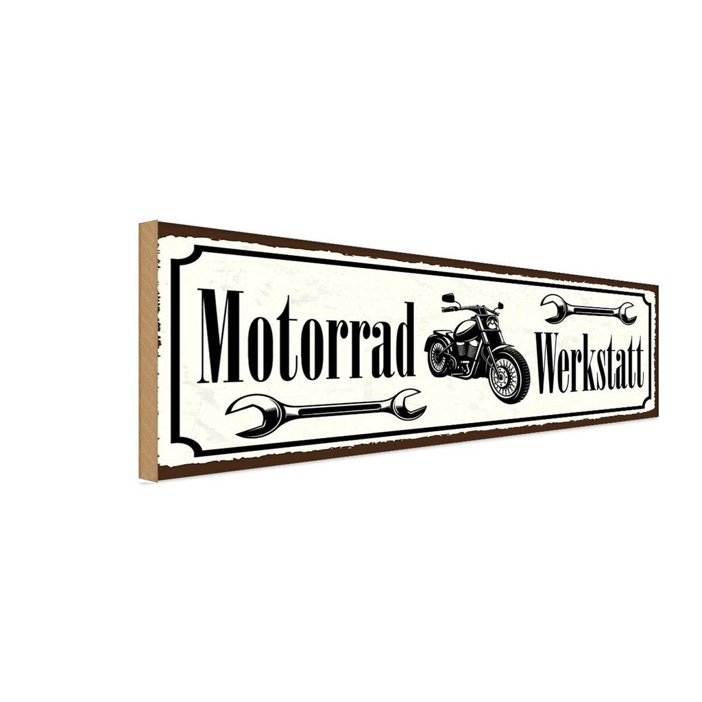 Holzschild 10x27 cm Motorrad Werkstatt Auto Garage