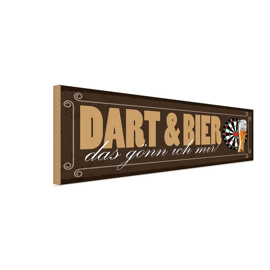 Holzschild 10x27 cm Dart & Bier das gönn ich mir Sport Hobby