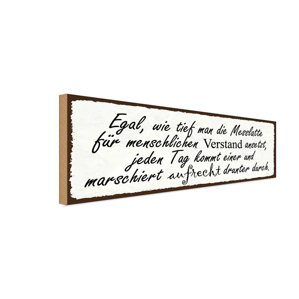 Holzschild 10x27 cm Egal wie tief man die Messlatte Spruch Zitat