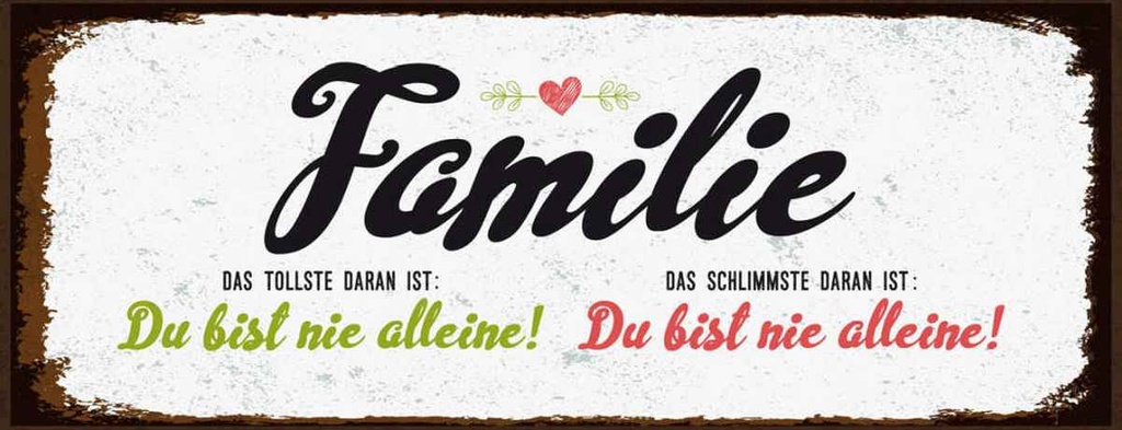 Holzschild 10x27 cm Familie Du bist nie alleine Dekoration