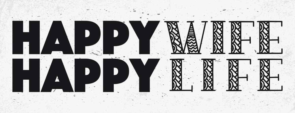Holzschild 10x27 cm Frau Happy wife Life Männer Frauen